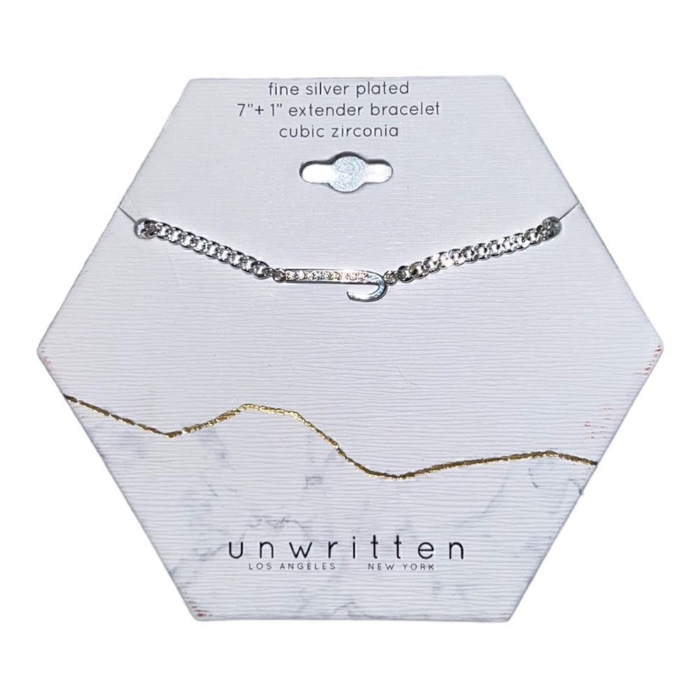 Unwritten Cubic ZirconiaâInitialâLinkâBraceletâSilverâPlatedâ"J"âNWT